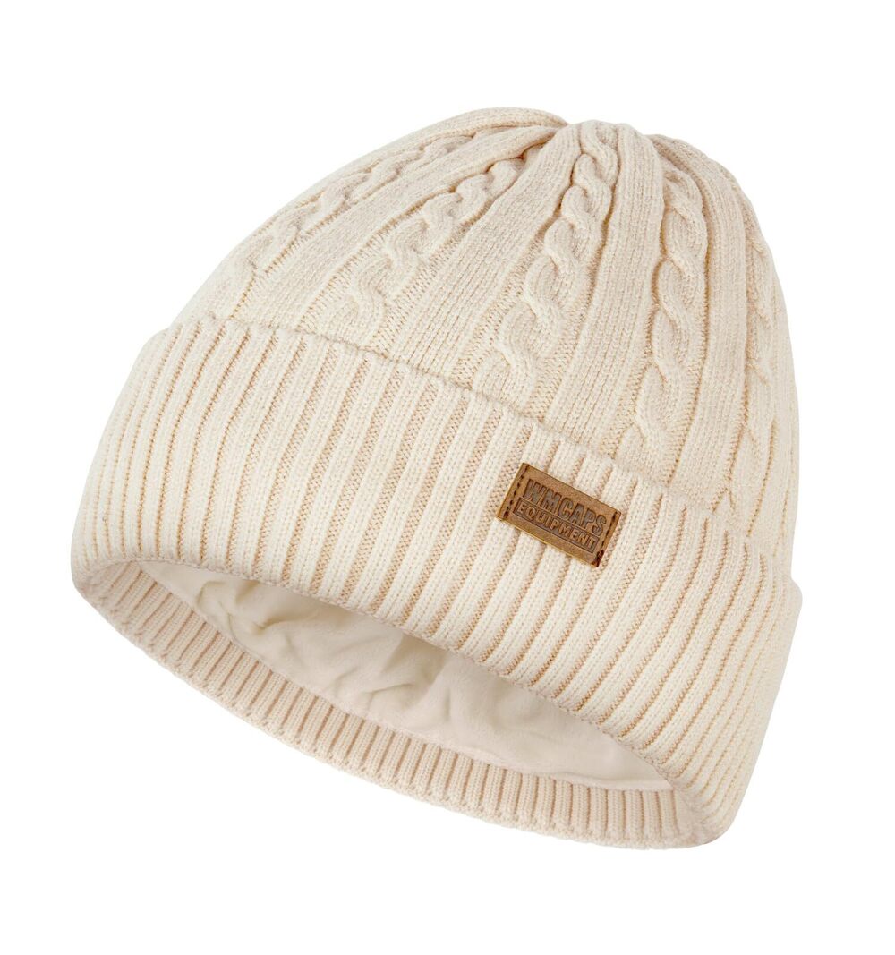 7632 Warm Winter Fleece Lined Beanie Trendy Knitted Cable Twist Hat